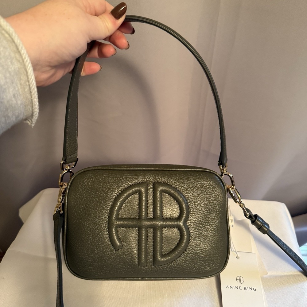 Anine Bing Lili Crossbody Shoulder Bag Green Pebbled Leather Handbag NWT - Picture 3 of 16